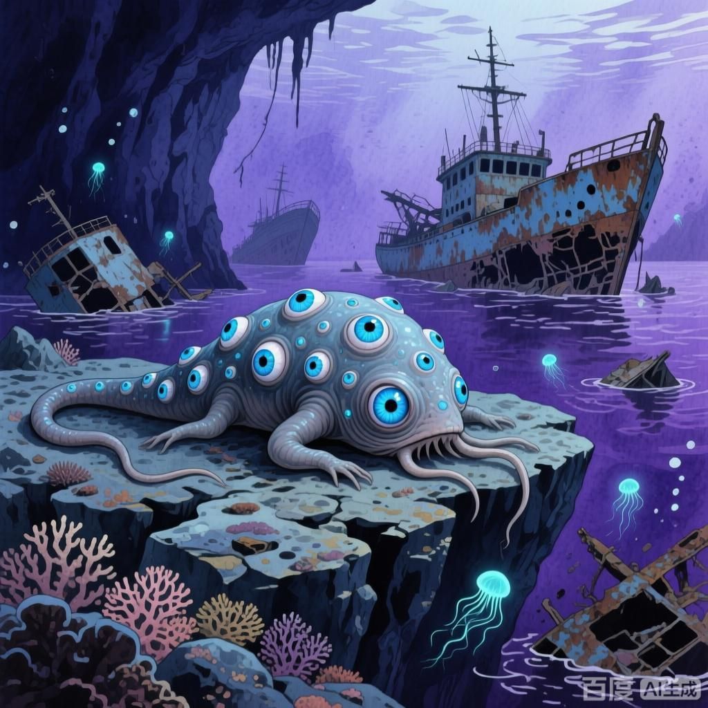 海洋不明生物中哪個最神秘，海洋不明生物中哪個最神秘,四張插畫圍繞海洋神秘不明生物展開