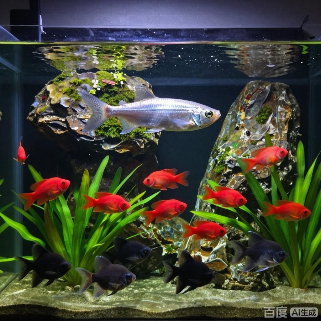 如何搭配魚缸中的魚類，如何搭配魚缸中的魚類，四張插畫圍繞魚缸混養