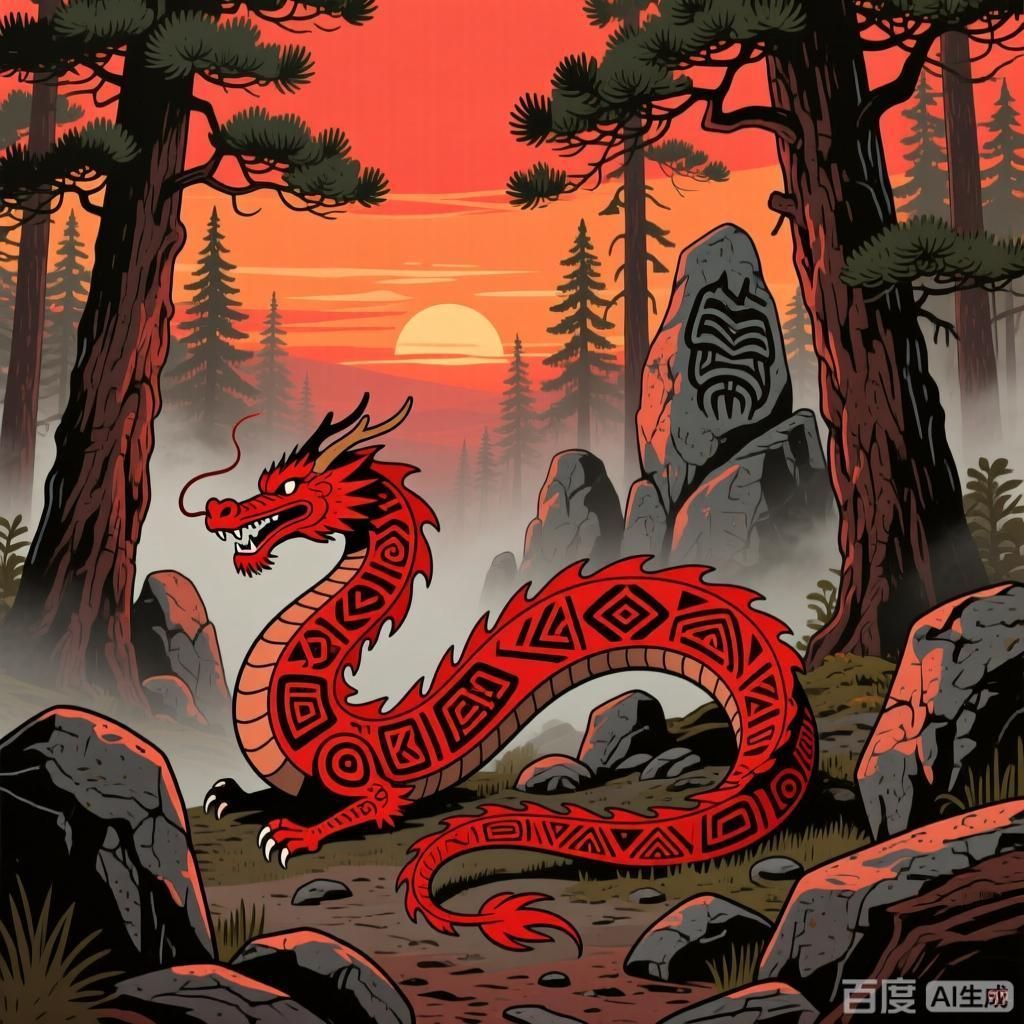 紅龍在哪些文化中有重要地位，四幅插畫分別展現不同文化中的紅龍形象