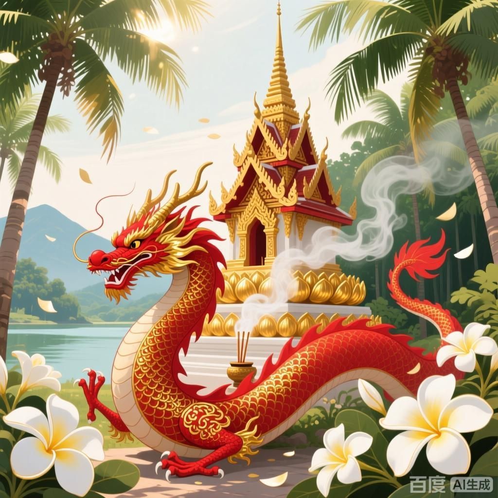 紅龍在哪些文化中有重要地位，四幅插畫分別展現不同文化中的紅龍形象