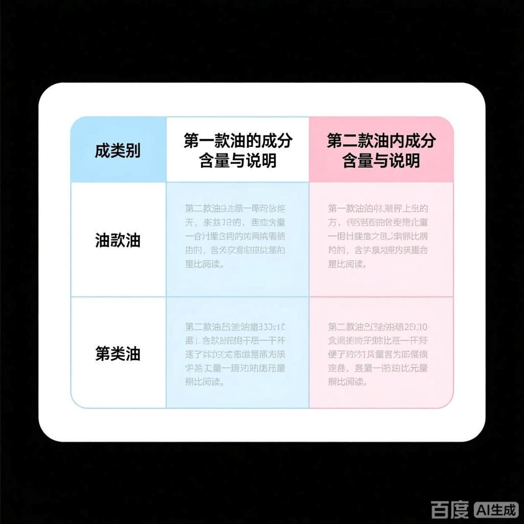 能否給出兩款油的詳細成分對比，兩款油的成分對比