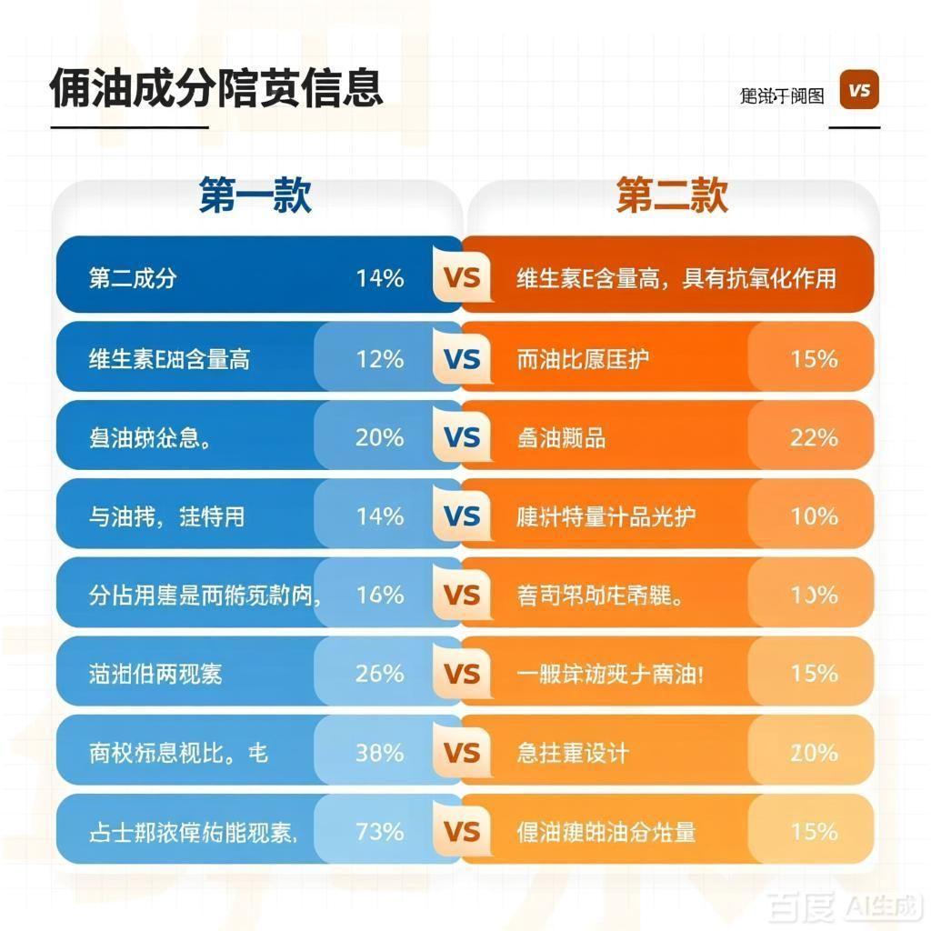 能否給出兩款油的詳細成分對比，兩款油的成分對比