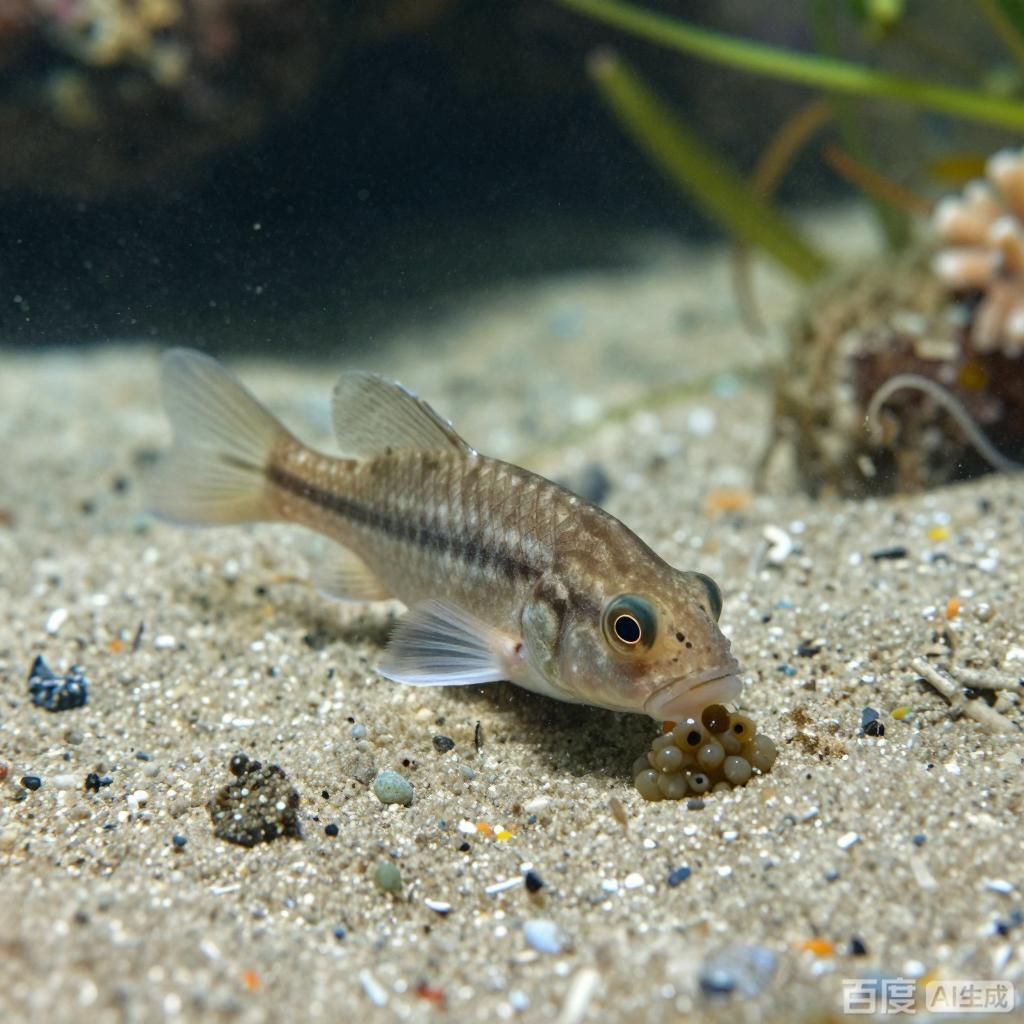 能提供更多關于魚類啄食魚卵的圖片嗎，能否提供更多關于魚類啄食魚卵的圖片