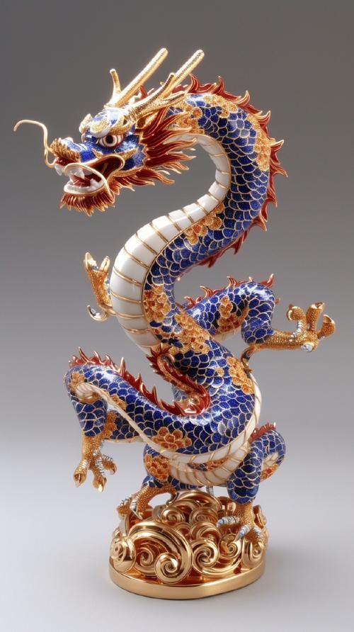 能否提供古典藍龍與金龍的圖片，古典藍龍與金龍在藝術中有哪些表現
