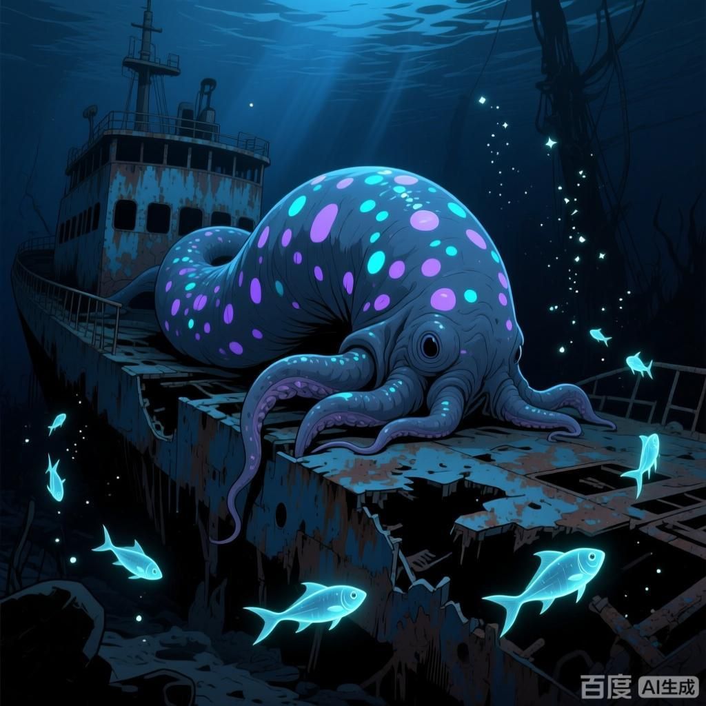有沒有更多深海未知生物的插畫，4張深海未知生物主題插畫，展現神秘詭譎的深海異世界