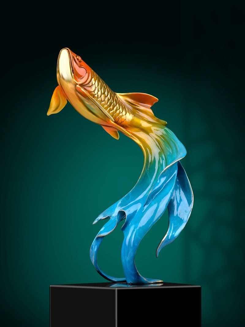 緬甸龍魚擺件圖片，緬甸花梨木金龍魚擺件