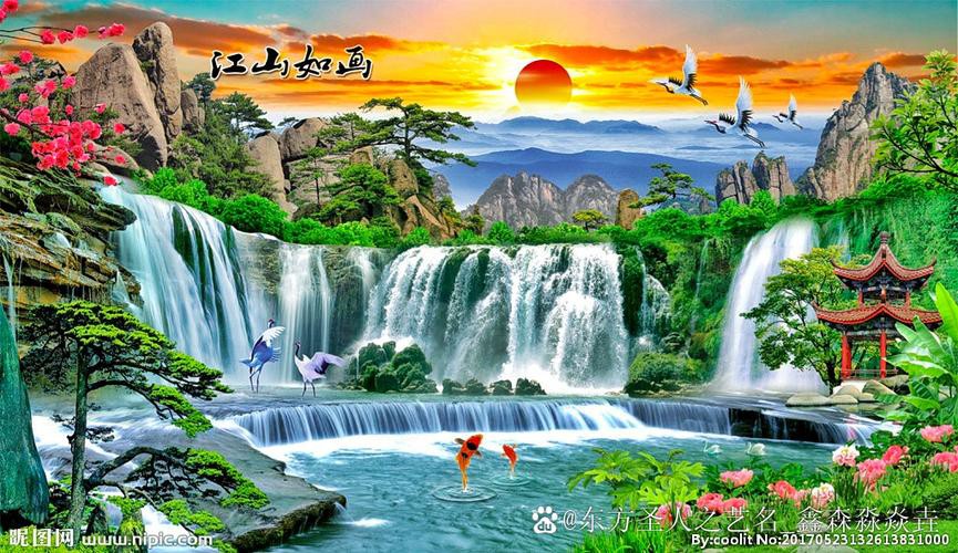 八方聚財山水圖片，“八方聚財山水圖片”是一類融合傳統吉祥寓意與自然美景的創作