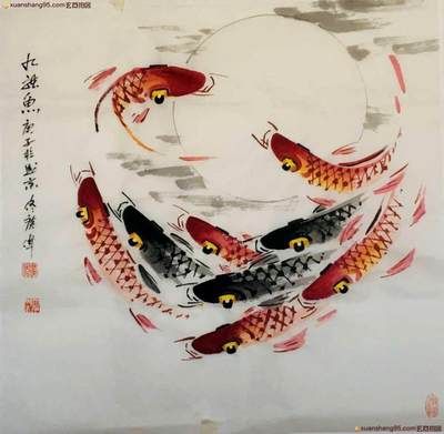 九龍魚國畫：九龍魚國畫寓意著“九如”有所關聯，每一條魚都代表其中一“如”