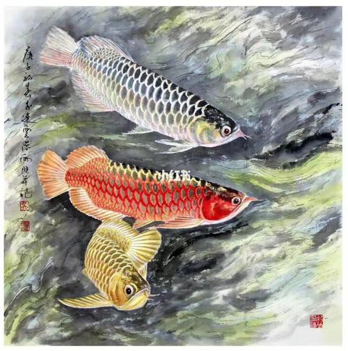 寫意國畫金龍魚圖片高清